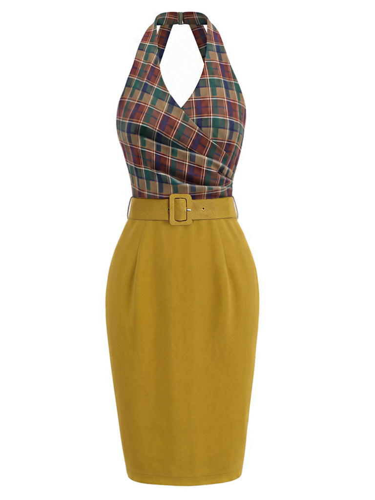 [Pre-Sale] 1960s Plaid Halter V Neck Dress 3