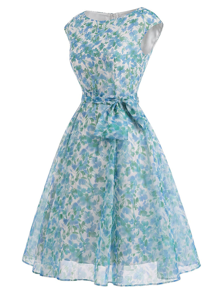[Prévente] Robe Évasée Florale Col Bateau Ceinture à Nouer Années 1950 3