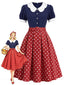 [Prévente] Robe bleu marine pois col pétale années 50