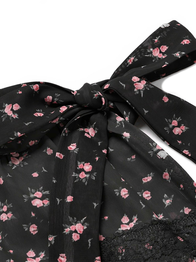 [Prévente] Floral à Volants Étagés Transparent Tulle Dentelle Noir Années 1950 6