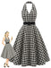 [Prévente] Robe Noir à Carreaux Dos Nu Ceinturé Évasé avec Poches Années 1950
