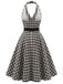 [Prévente] Robe Noir à Carreaux Dos Nu Ceinturé Évasé avec Poches Années 1950 4