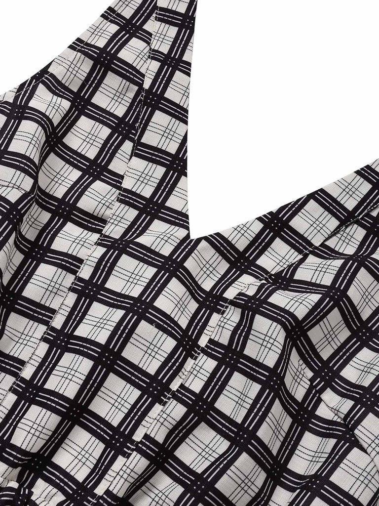 [Prévente] Robe Noir à Carreaux Dos Nu Ceinturé Évasé avec Poches Années 1950 5