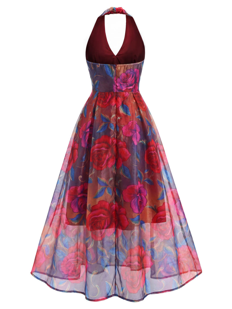[Prévente] Robe Multicolore Floral Dos Nu Col V Tulle Années 1930 5