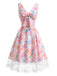 [Prévente] Robe Florale Aquarelle Dentelle Nœud Multicolore Années 1950 3