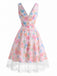[Prévente] Robe Florale Aquarelle Dentelle Nœud Multicolore Années 1950 5