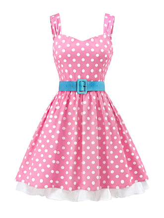 [Prévente] Robe Ceinturée Bustier à Pois Rose Années 50