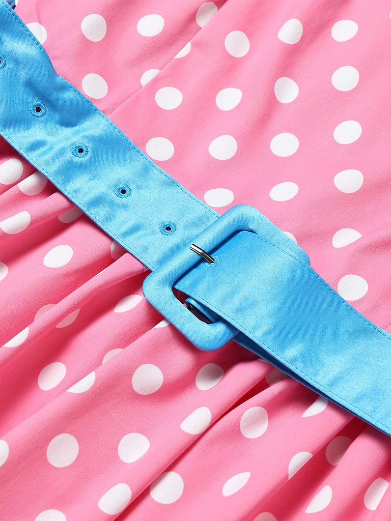 [Prévente] Robe Ceinturée Bustier à Pois Rose Années 50