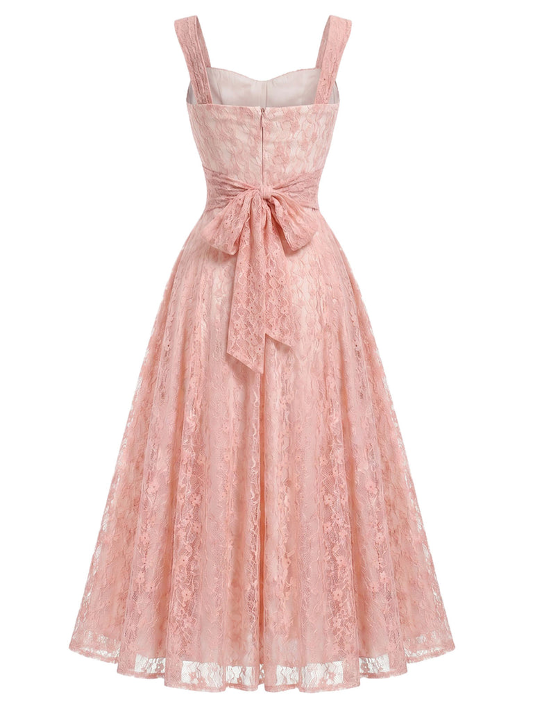 [Prévente] Robe Bretelles Spaghetti Col Cœur Dentelle Col Corset Rose Années 1940 4