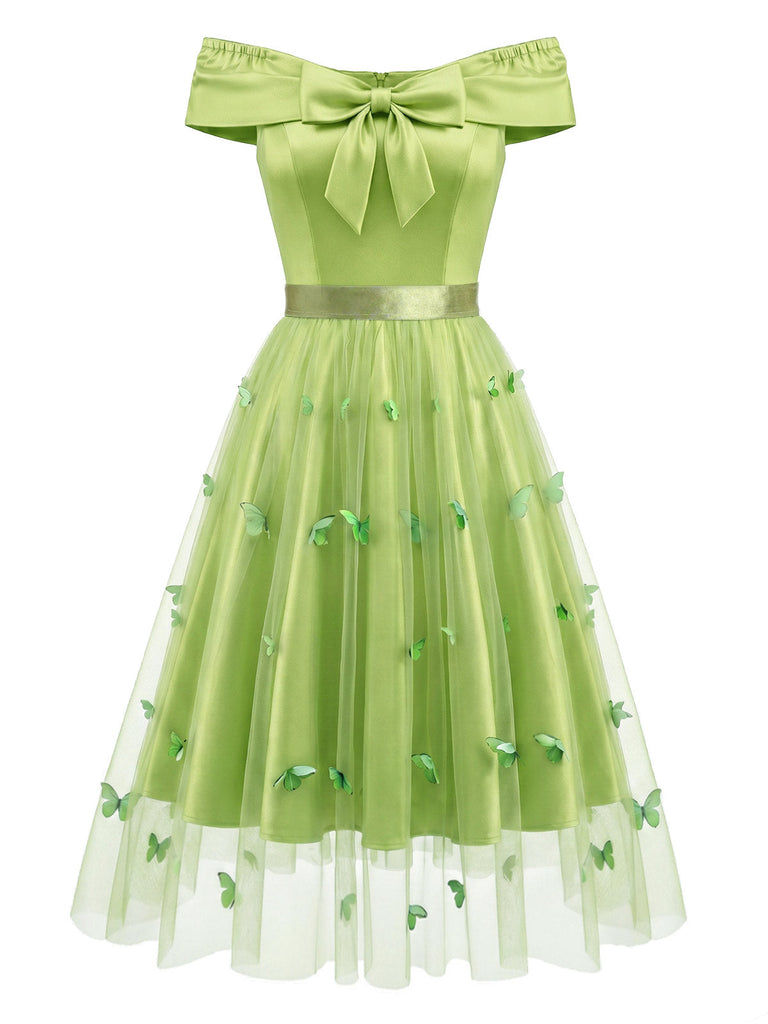 [Prévente] Robe Épaules Dénudées Nœud avec Amovible Papillon Tulle Superposition Années 1950 2