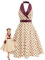 [Prévente] Robe dos-nu abricot satin pois col châle années 50