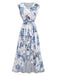 Robe Blanc Floral Col V Sans Manches Ceinturé Asymétrique Années 1950