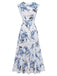 Robe Blanc Floral Col V Sans Manches Ceinturé Asymétrique Années 1950 2