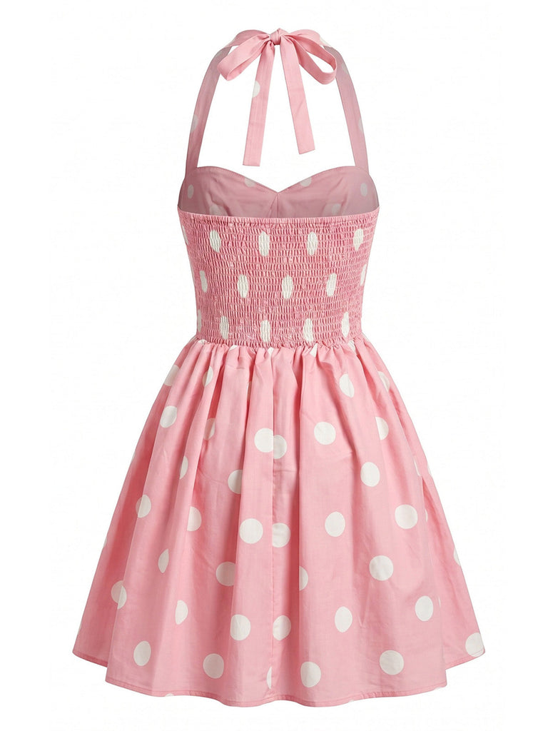 Robe Floral Halter Évasé Nœud Col Mini Blanc Années 1950 8