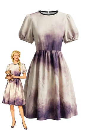 Robe de cosplay démone manches bouffantes et motif tie-dye pour Halloween années 50