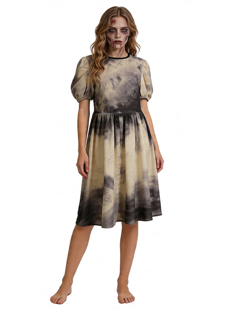 Robe cosplay Halloween tie-dye de démone à manches bouffantes Années 1950