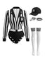 Ensemble de costume de body d'arbitre rayé noir et blanc années 80