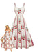 Robe Évasée Rose Bretelles Fines Beige Années 1950