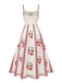 Robe Évasée Rose Bretelles Fines Beige Années 1950