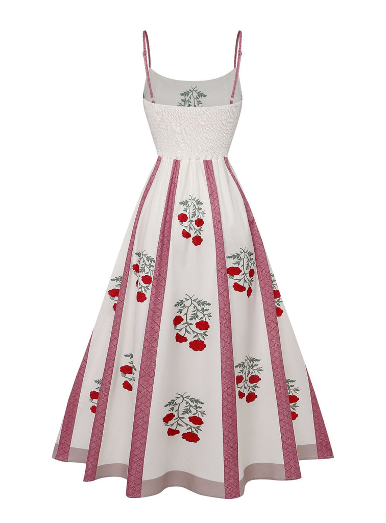 Robe Évasée Rose Bretelles Fines Beige Années 1950 3