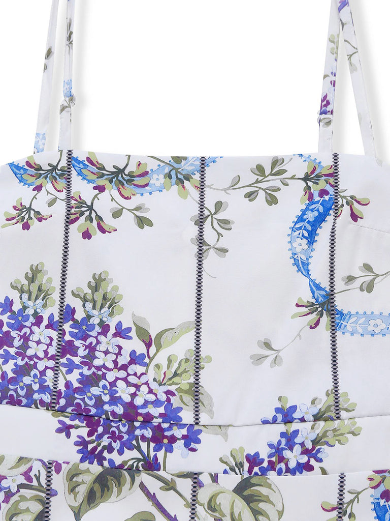 Robe Blanc Floral Imprimé Bretelles Fines Mousseline Années 1950 3