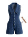 Combishort Bleu Marine Boutonné Denim Années 1970