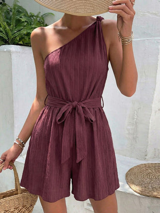 Combishort One-Shoulder Uni Ceinturé Textured Années 1950