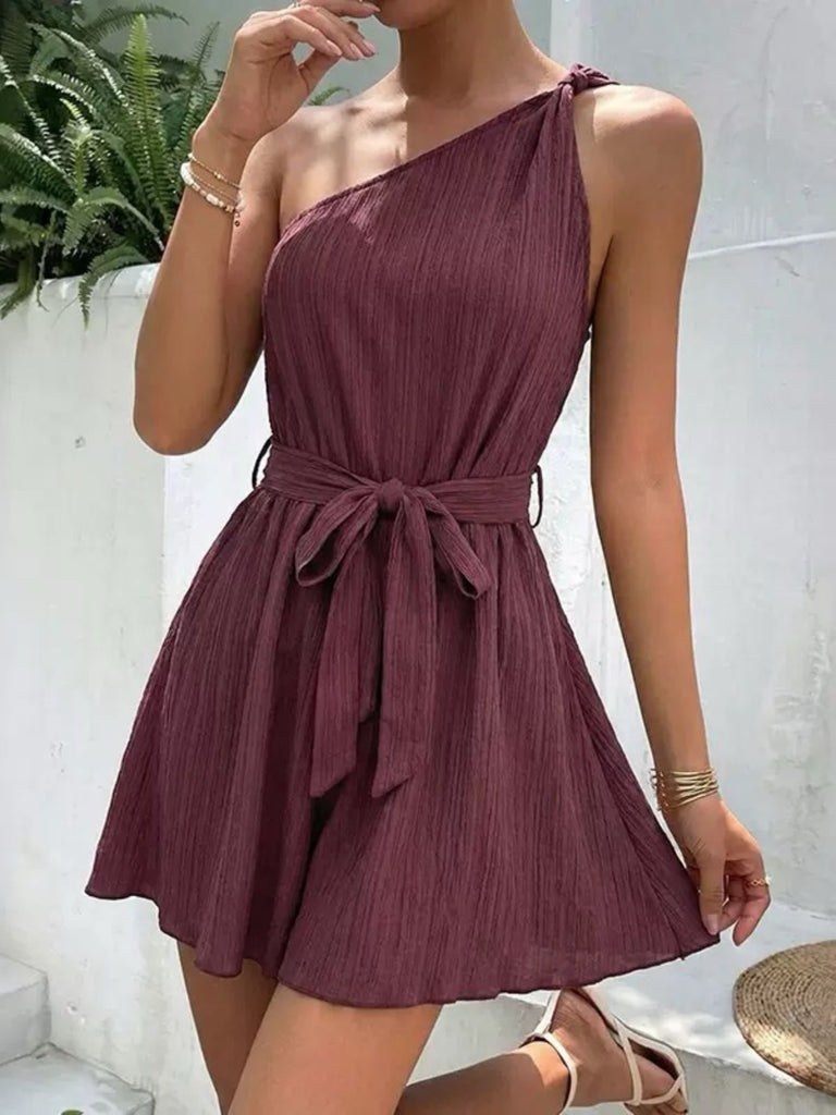 Combishort One-Shoulder Uni Ceinturé Textured Années 1950