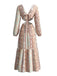 Robe Col V Bohème Géométrique Imprimé Découpé Maxi Années 1970 2