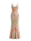 Robe Multicolore à Motif Chevron Dos Nu Maxi Années 1970