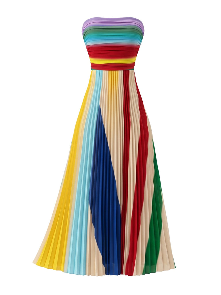 Robe Bustier Plissé Longue Arc-en-Ciel Années 1970 2