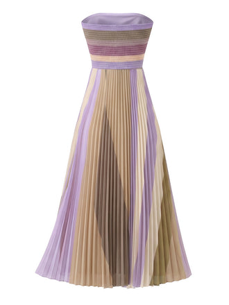 [Prévente] Robe longue bustier plissée arc-en-ciel lilas années 1970