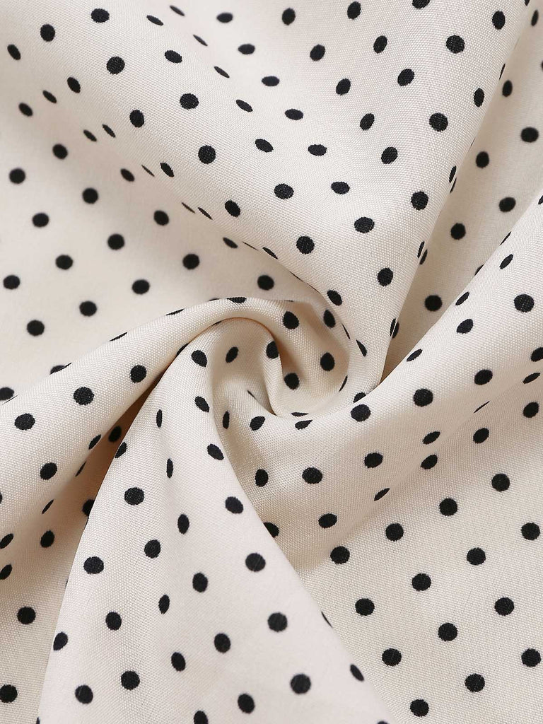Robe Bretelles Spaghetti à Pois Ballerine Beige Années 1970 6