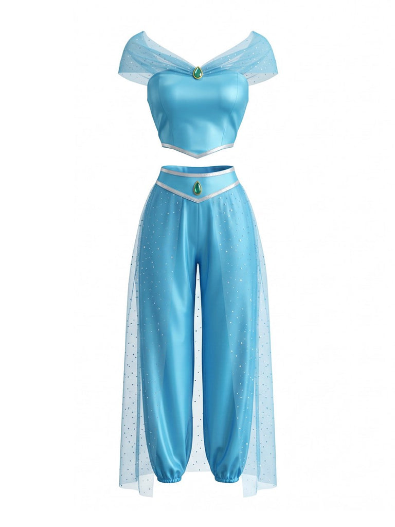 Set Costume Cosplay Princesse en Tulle et Pierres Années 1980