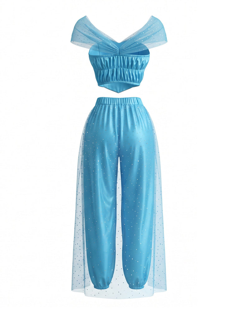 Set Costume Cosplay Princesse en Tulle et Pierres Années 1980