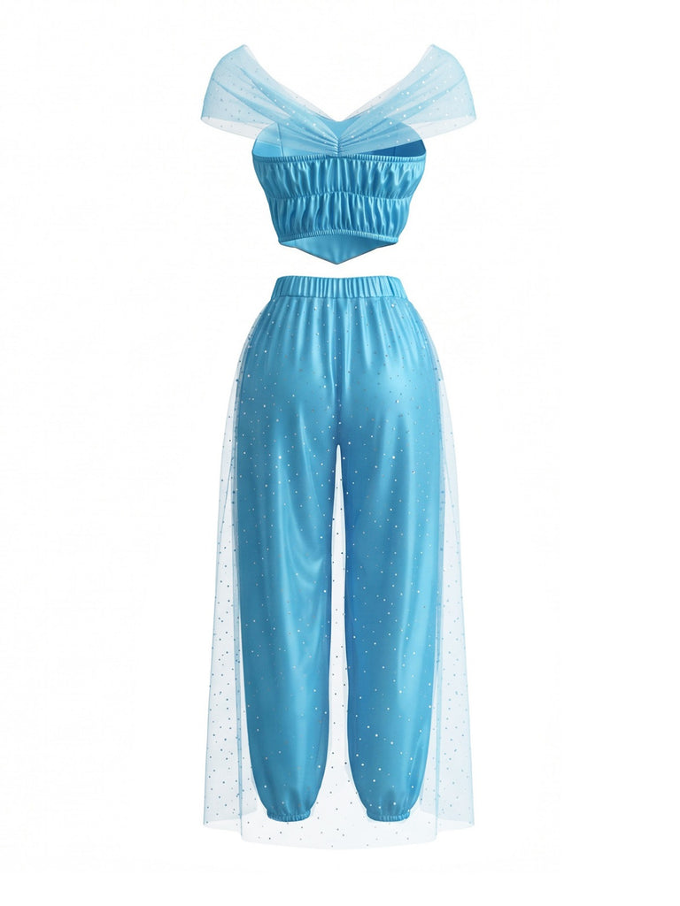 2PCS Costume Cosplay Princesse en Tulle et Pierres Années 1980