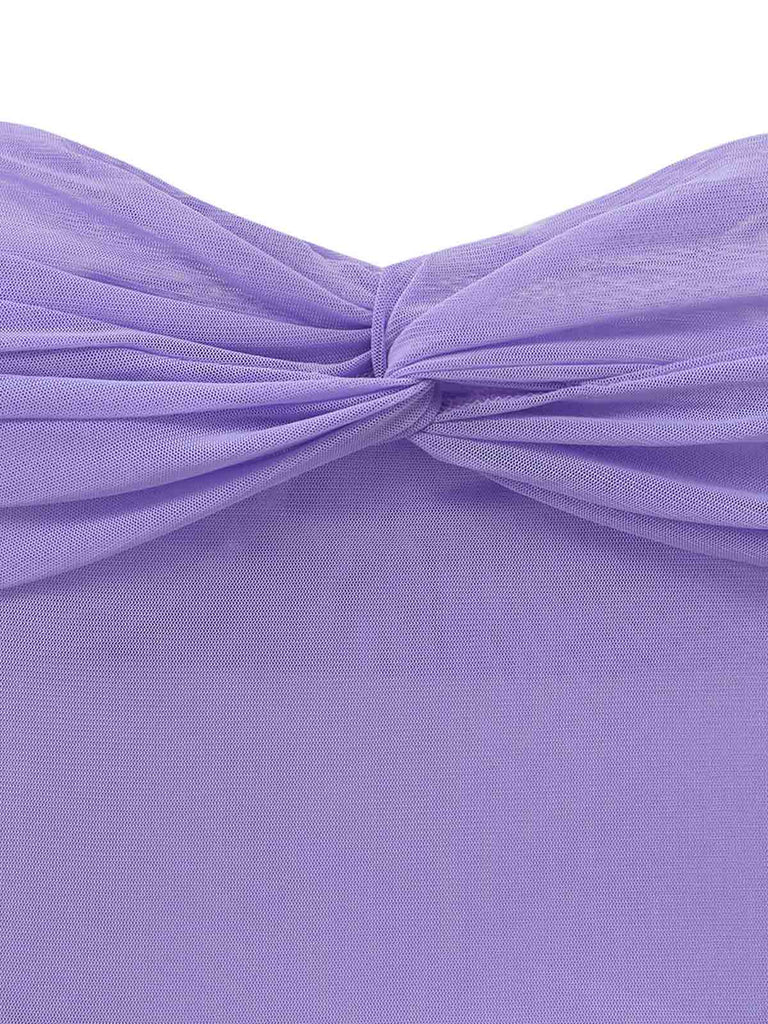 Robe Mini Babydoll Bustier en Tulle avec Foulard Lavande Années 70