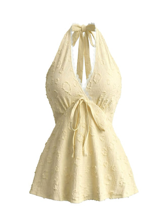 Tops Dos Nu Dentelle-Trim Jacquard Années 1970 2