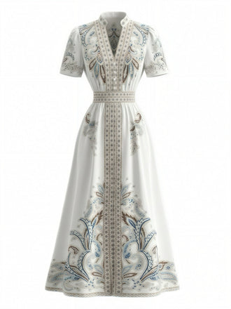 Robe Blanc Tropical Floral Vintage Taille Haute Années 1950 2