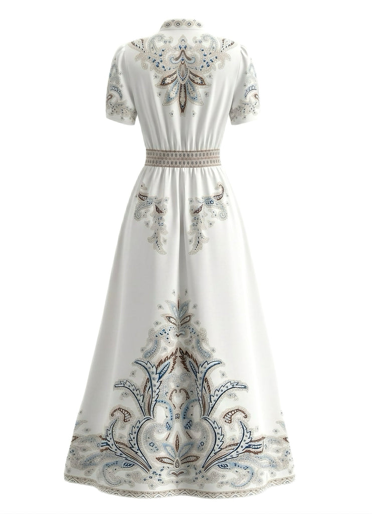 Robe Blanc Tropical Floral Vintage Taille Haute Années 1950 3