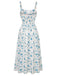 Robe Nouage Avant Col Carré Petites Fleurs Bleue Années 40