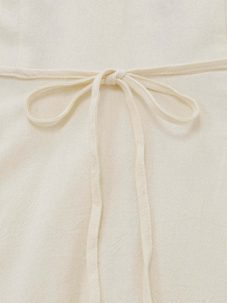 Robe Florale Manches Courtes Brodée Beige Années 1940 6