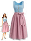 2PCS Robe bleu sans manches à col carré et tablier rose Années 1950