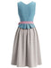 2PCS Robe bleu sans manches à col carré et tablier rose Années 1950