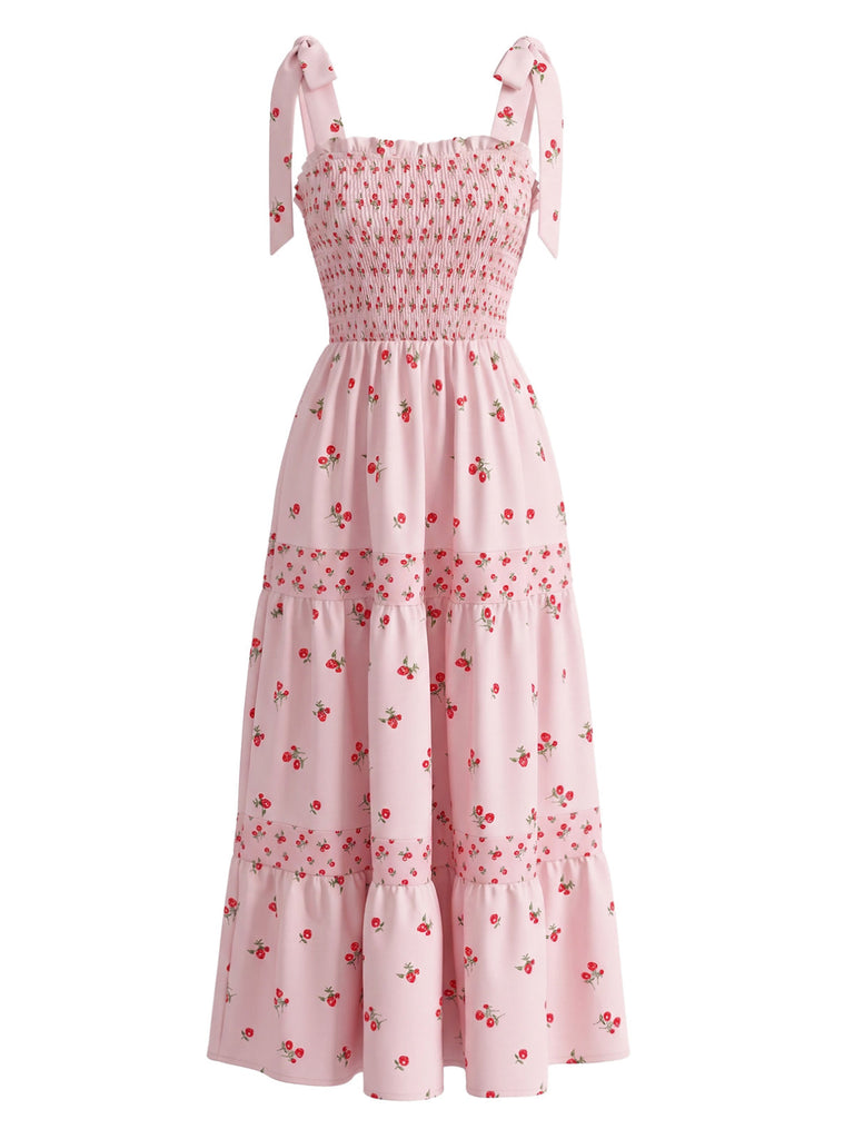 Robe Maxi Petites Fleurs Rose Années 40