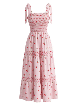 Robe Maxi Petites Fleurs Rose Années 40