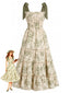 Robe Imprimé Floral Végétal Verte Années 40