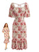 Robe Rose Floral Dos Noué Manches Bouffantes Midi Années 1930