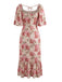Robe Rose Floral Dos Noué Manches Bouffantes Midi Années 1930 3