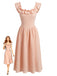 Robe Rose Col Carré Volant Smocké Années 1940